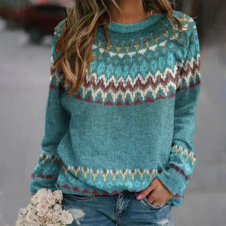 Shania | Sweter retro z falistym wzorem